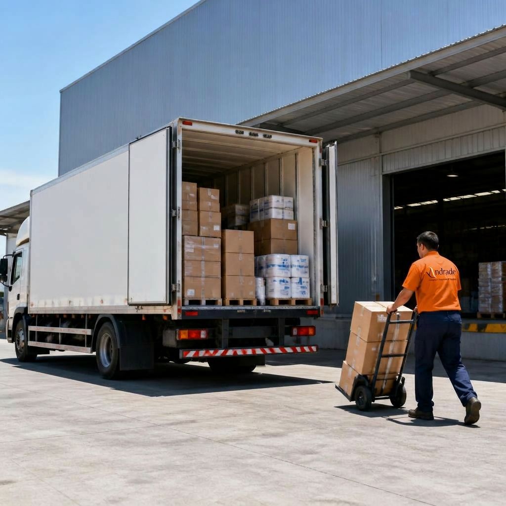 Caminhão da Belimpa sendo carregado para entrega em Campinas